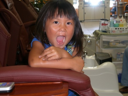 Kasen being silly during pedicure